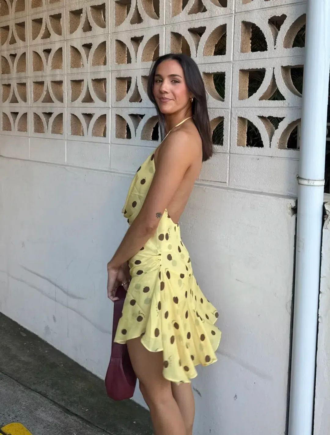 BENNI Harlow Polka Halter Dress Yellow Size 8 for rent on The Volte - main image