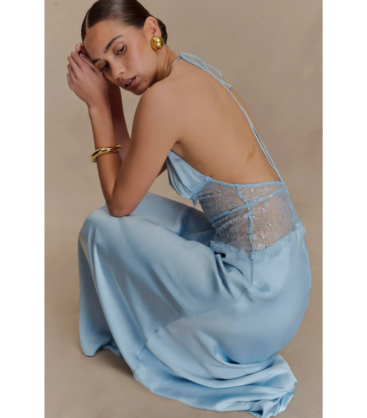 Meshki Dinah Lace and Satin Maxi Dress Cornflower Blue Size S / AU 8 - Image 5