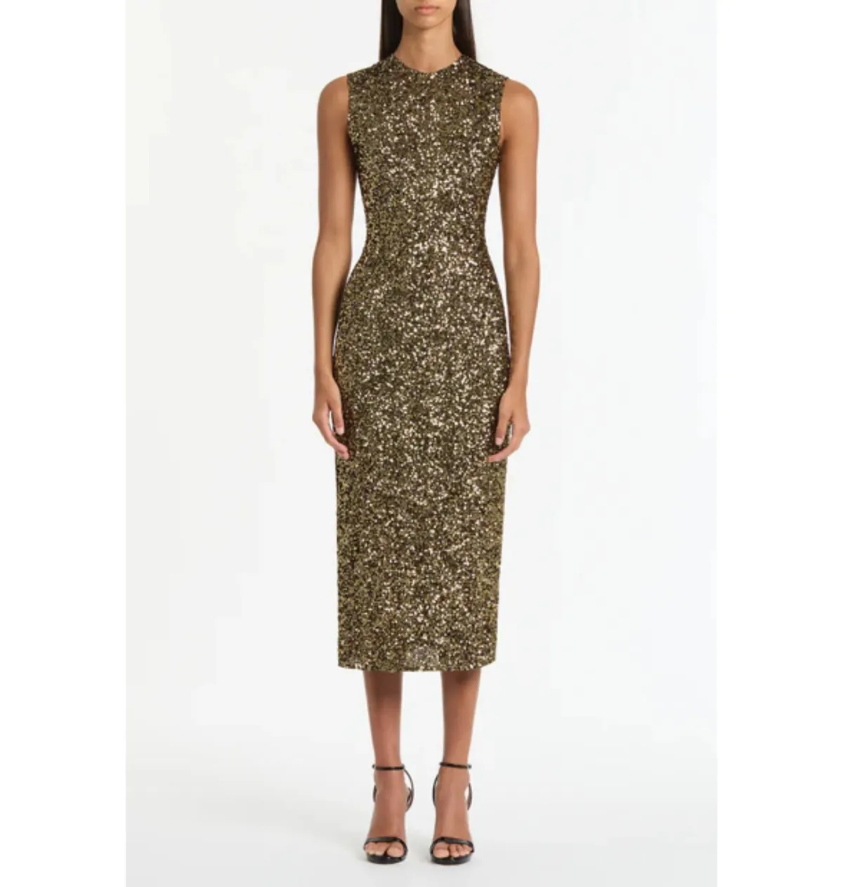 Carla Zampatti Bronze Crushed Sequin Midi Dress Gold Size 8 for rent on The Volte - main image