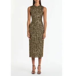 Carla Zampatti Bronze Crushed Sequin Midi Dress Gold Size 8 for rent on The Volte - image 1