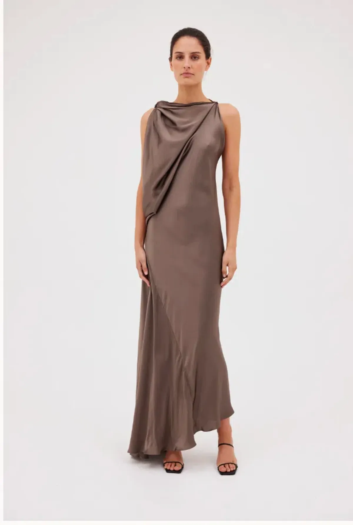 Bianca Spender Bronze Silk Roma Gown Size AU 12 for rent on The Volte - main image