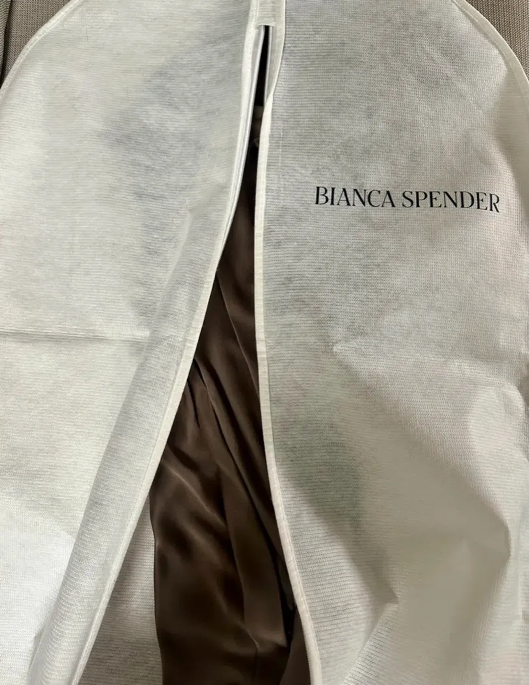 Bianca Spender Bronze Silk Roma Gown Size AU 12 for rent on The Volte - main image