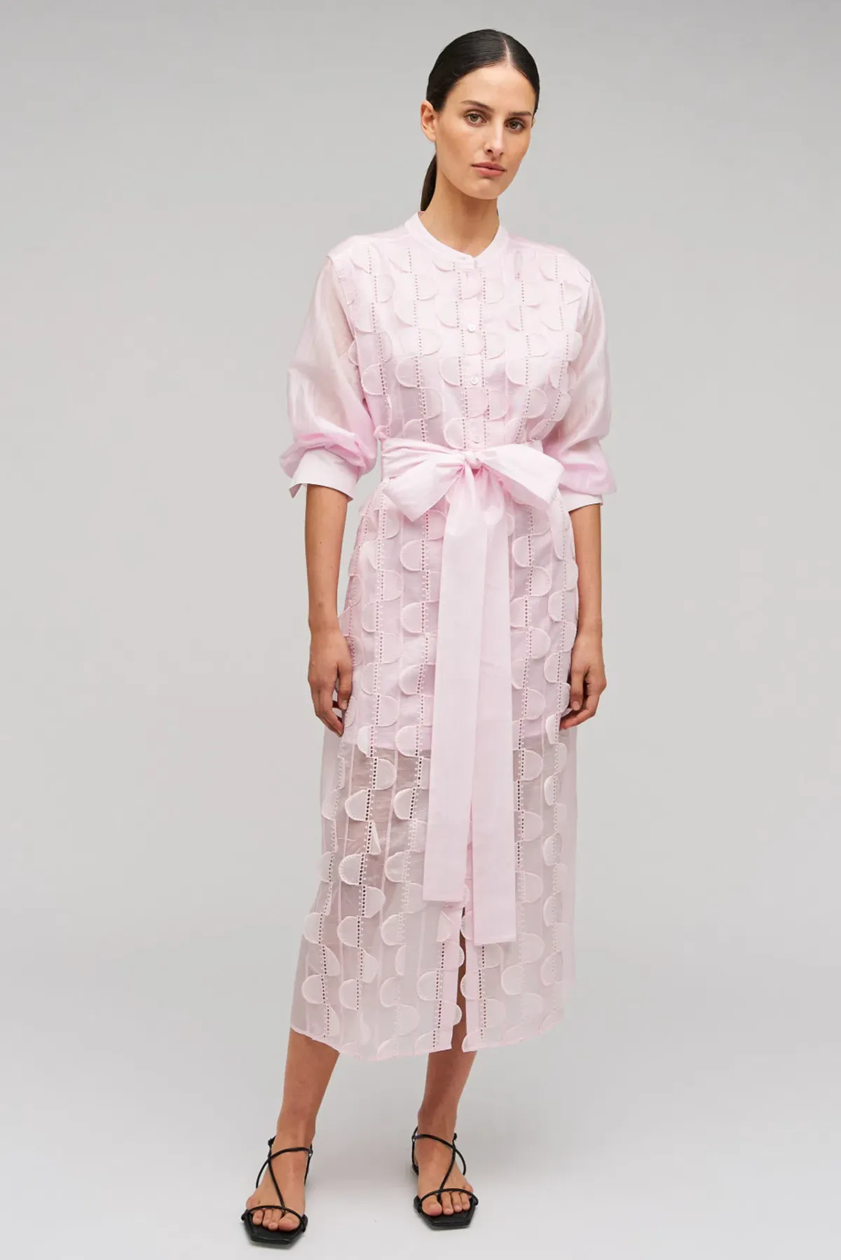 Oroton Scallop Lace Shirt Midi Long Sleeve Dress Pink Rose Size AU 16 - Image 5