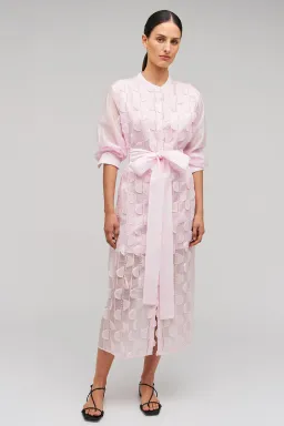 Oroton Scallop Lace Shirt Midi Long Sleeve Dress Pink Rose Size AU 16 for rent on The Volte - image 5