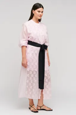 Oroton Scallop Lace Shirt Midi Long Sleeve Dress Pink Rose Size AU 16 for rent on The Volte - image 8