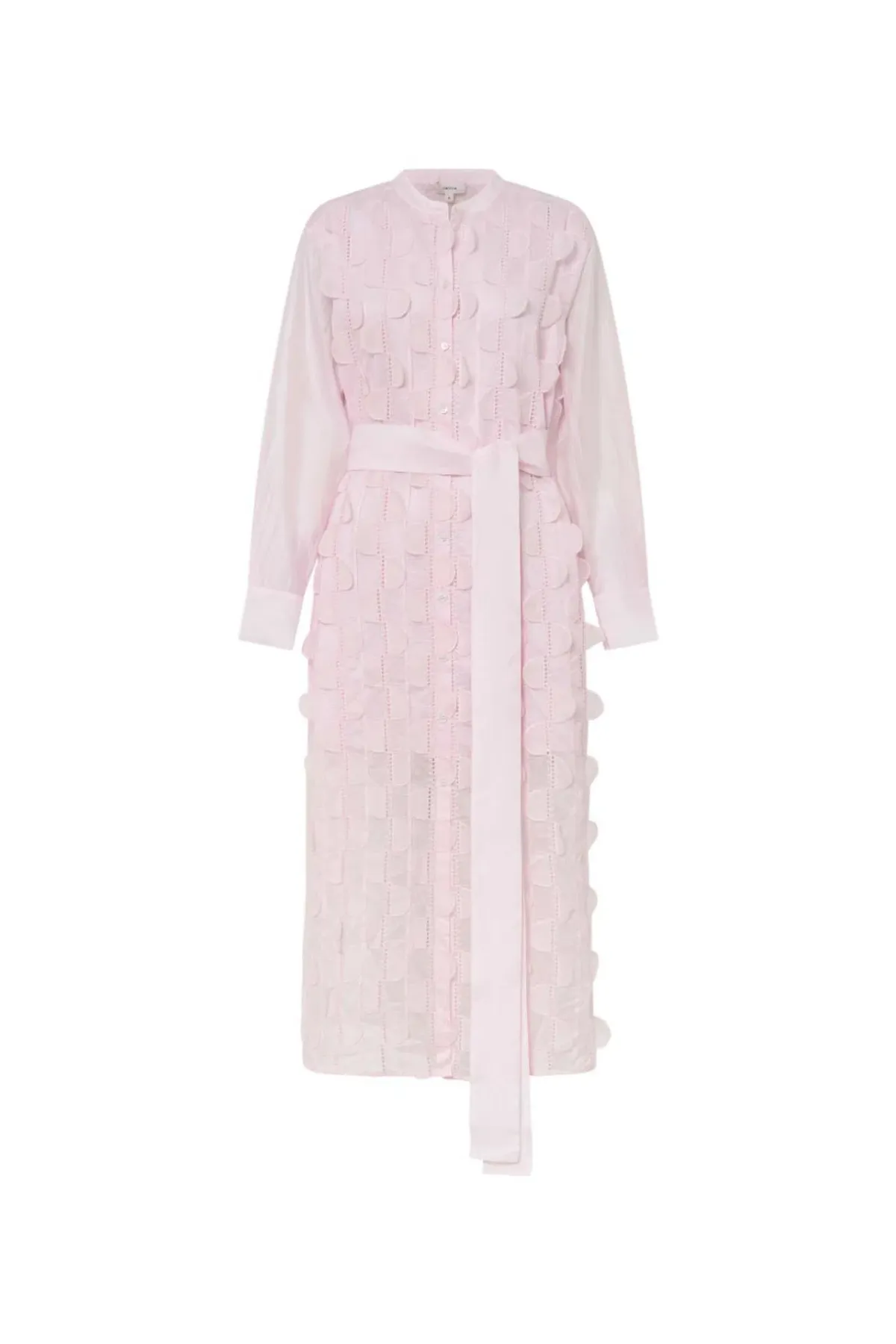 Oroton Scallop Lace Shirt Midi Long Sleeve Dress Pink Rose Size AU 16 - Image 10