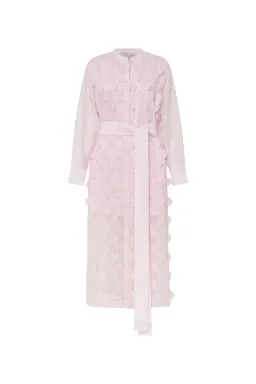 Oroton Scallop Lace Shirt Midi Long Sleeve Dress Pink Rose Size AU 16 for rent on The Volte - image 10