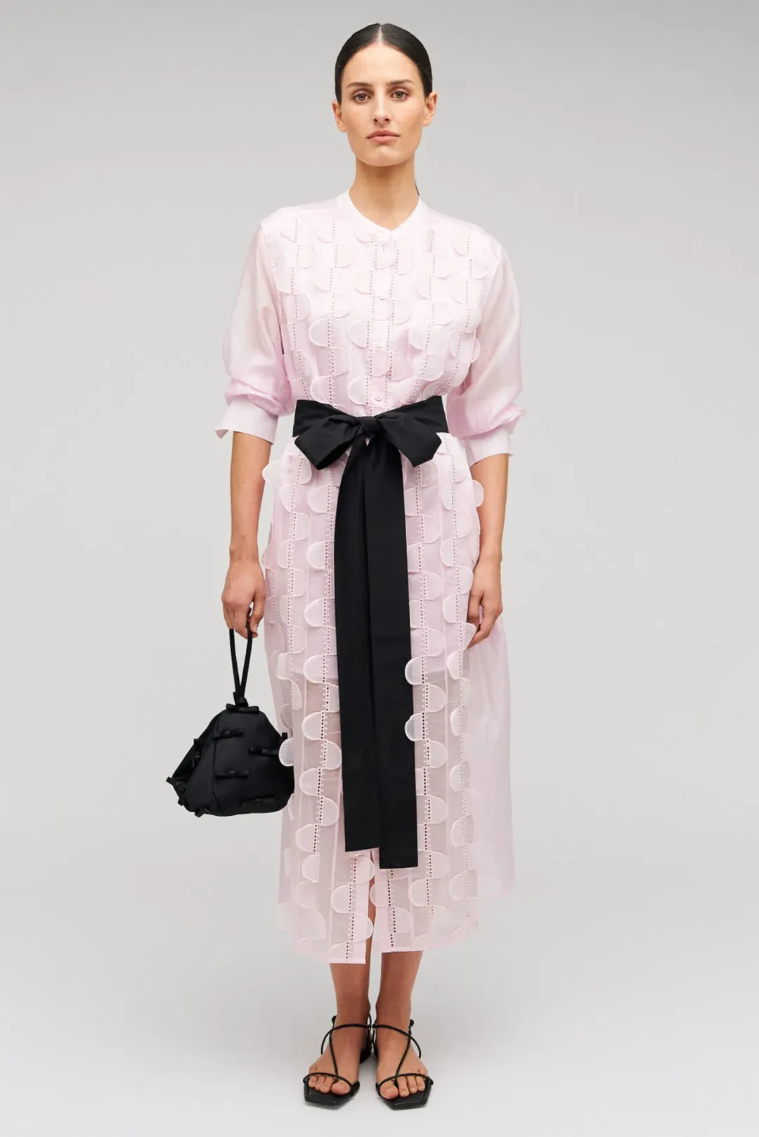 Oroton Scallop Lace Shirt Midi Long Sleeve Dress Pink Rose Size AU 16 for rent on The Volte - main image
