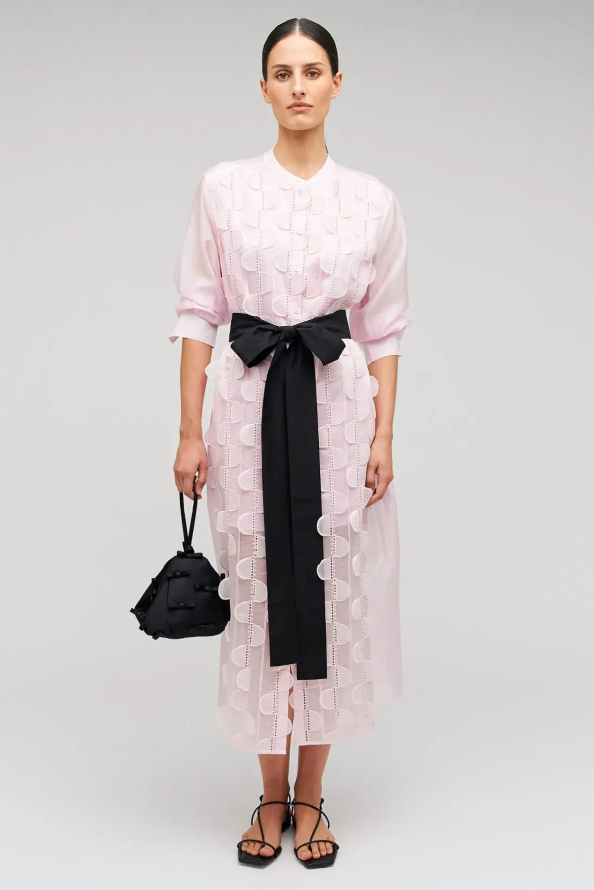 Oroton Scallop Lace Shirt Midi Long Sleeve Dress Pink Rose Size AU 16 for rent on The Volte - main image