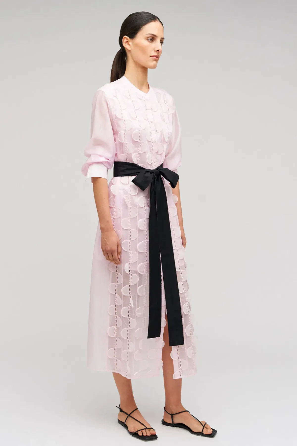 Oroton Scallop Lace Shirt Midi Long Sleeve Dress Pink Rose Size AU 16 - Image 2
