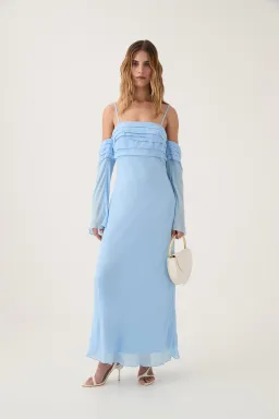 Aje Minette Chiffon Midi Dress in Powder Blue Size AU 4 for rent on The Volte - image 1