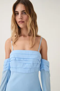 Aje Minette Chiffon Midi Dress in Powder Blue Size AU 4 for rent on The Volte - image 3