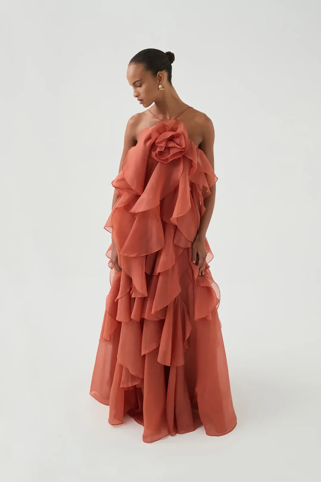 Aje Pandorea Layered Maxi Dress Coral Size 14 for rent on The Volte - main image