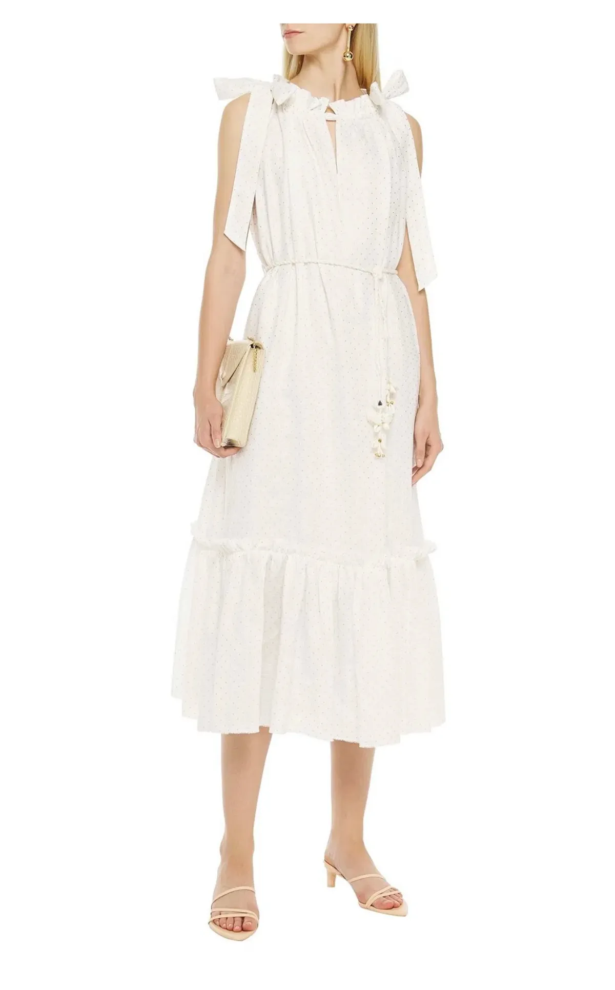 Zimmermann Zinnia Metallic Polka Dot Linen Midi Dress Size AU 8 for rent on The Volte - main image
