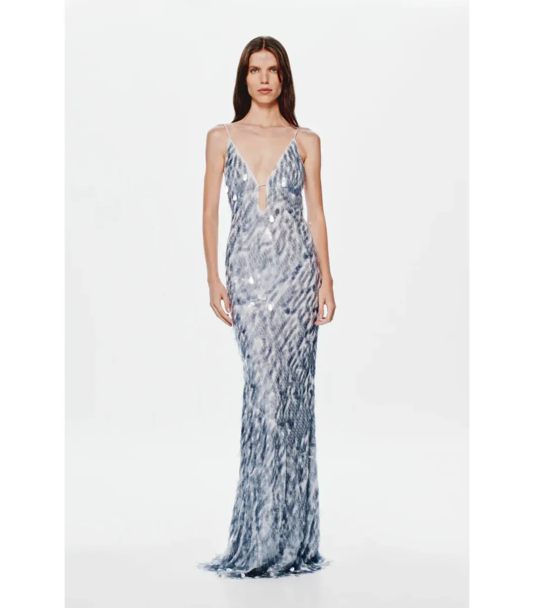 Misha Sapphire Sequin Maxi Dress Grey Size 12/L for rent on The Volte - main image