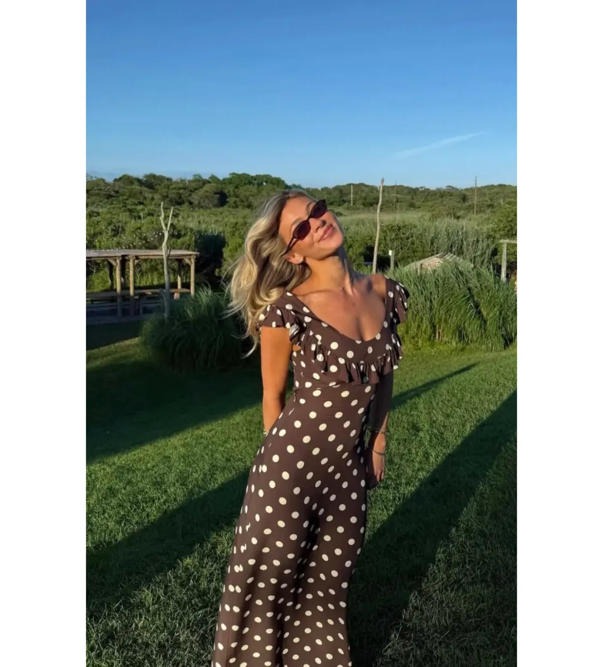 Design By Si Luna Dress Maxi Dress Brown Polka Size 6 - Image 3