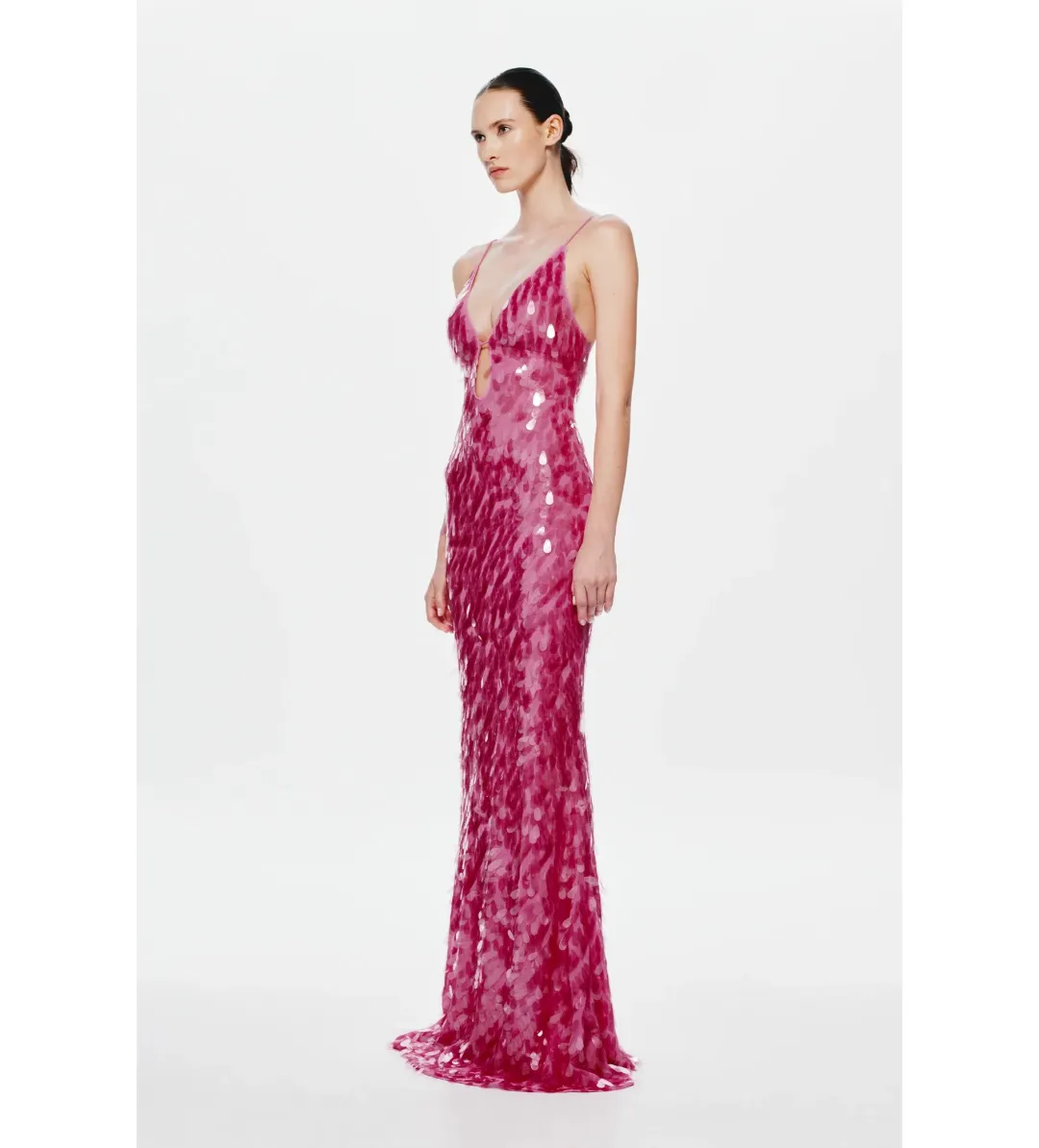 MISHA Sapphire Sequin Maxi Dress Fuchsia Pink Size 8/S for rent on The Volte - main image
