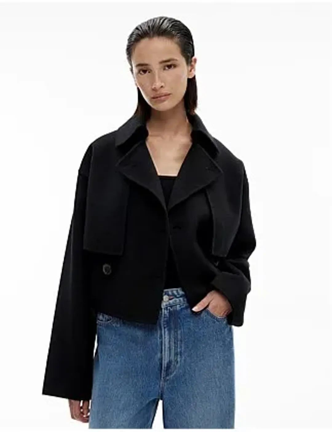 Witchery Relaxed Wool Blend Trench Coat Black Size 14 for rent on The Volte - main image