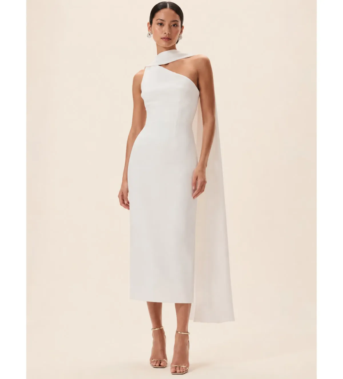 Rachel Gilbert Clara Stretch Crepe Wedding Midi Dress in Ivory Size AU8 - Image 1