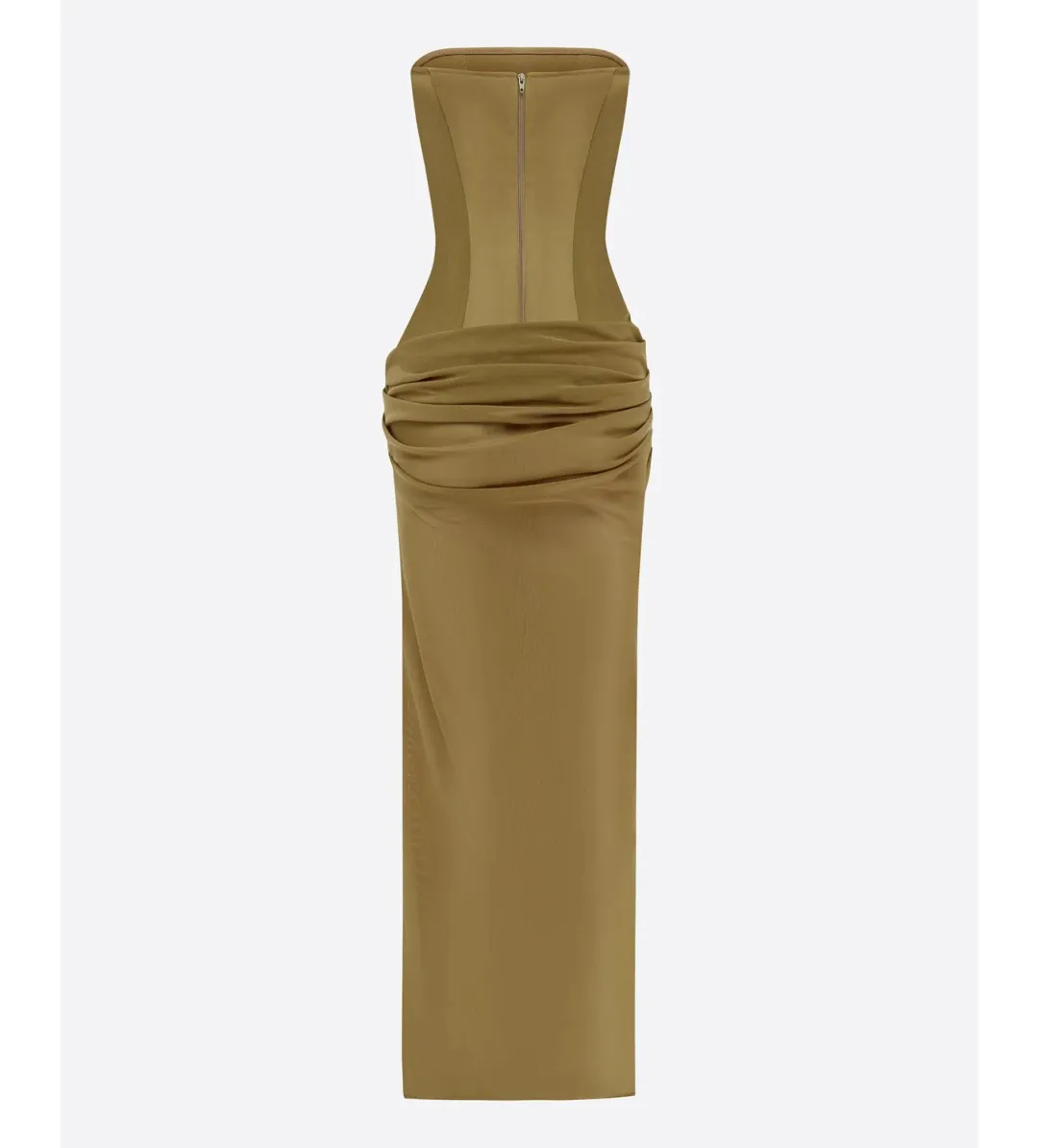 Alex Perry Strapless Longline Column in Stretch Mesh Maxi Dress Khaki Size AU 10 for rent on The Volte - main image