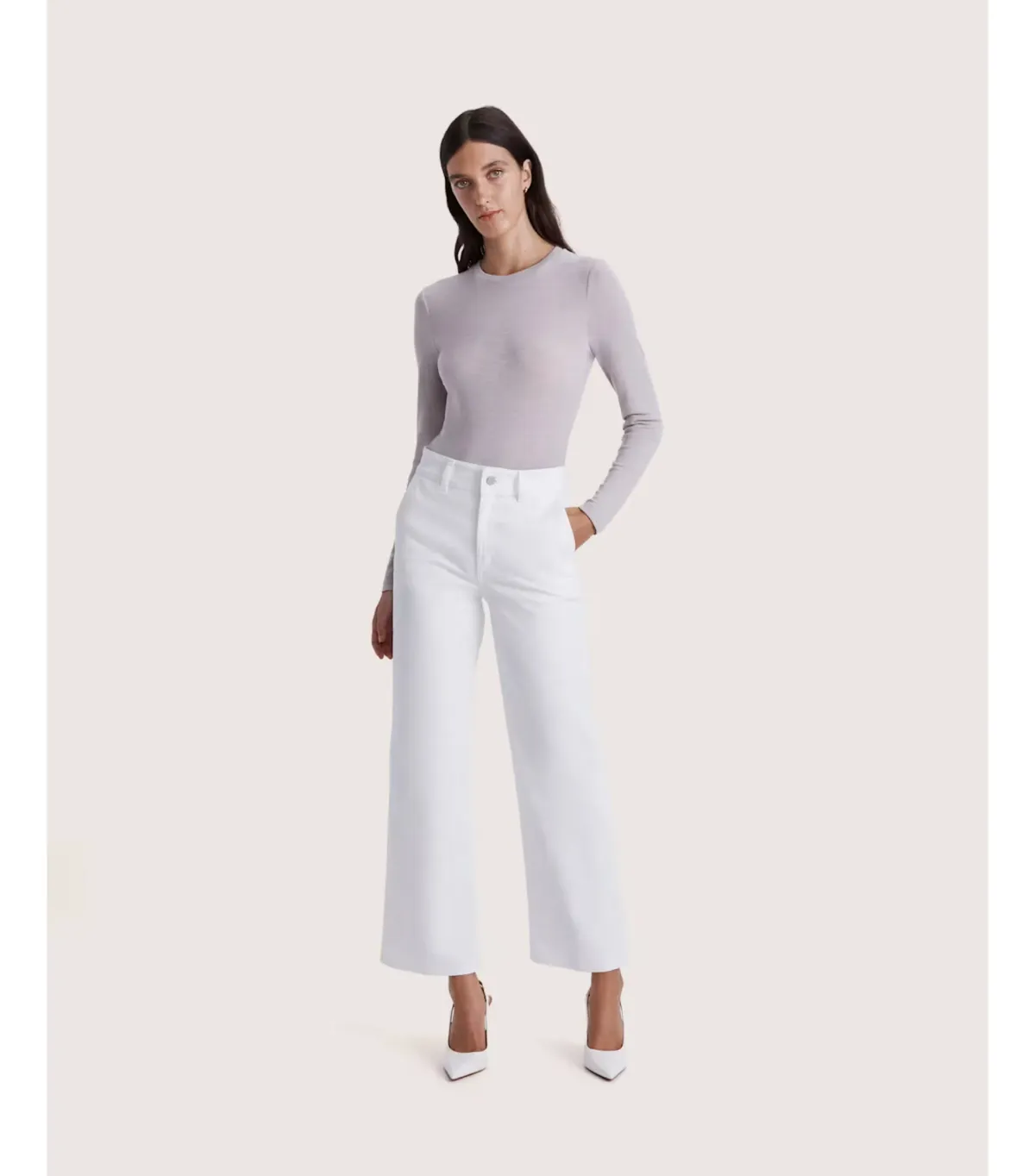 Saba Ava Wide Leg Midi Jean White Size AU 16 for rent on The Volte - main image