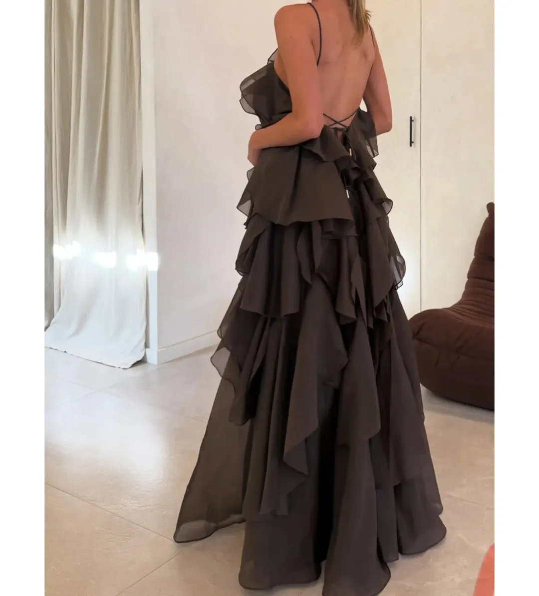 Aje Pandorea Layered Maxi Dress Carob Size 14 for rent on The Volte - main image