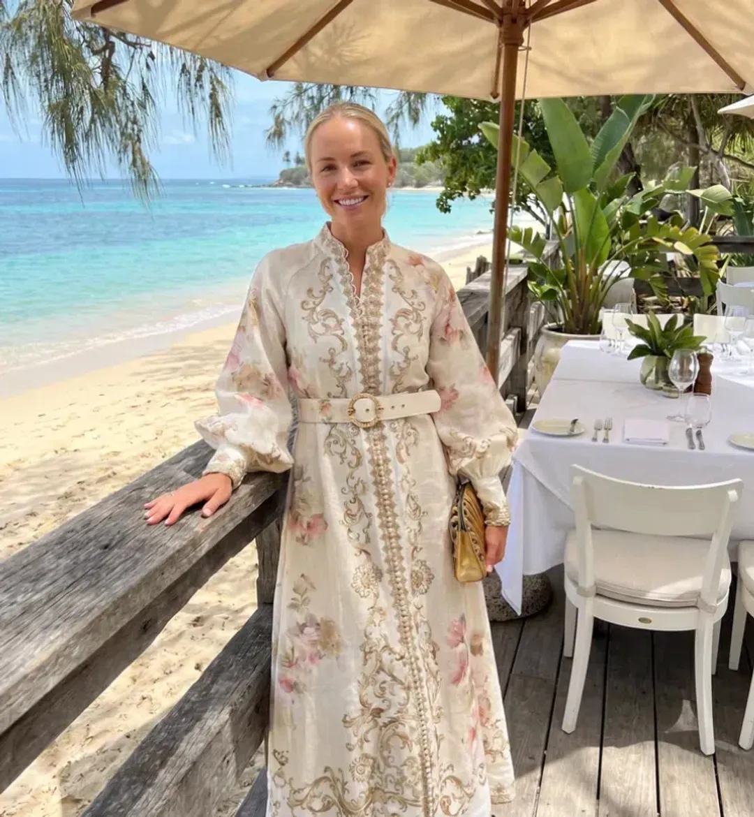 Zimmermann Hypnotic Buttoned Midi Dress in Cream Peony Size 2 / AU 12 for rent on The Volte - main image