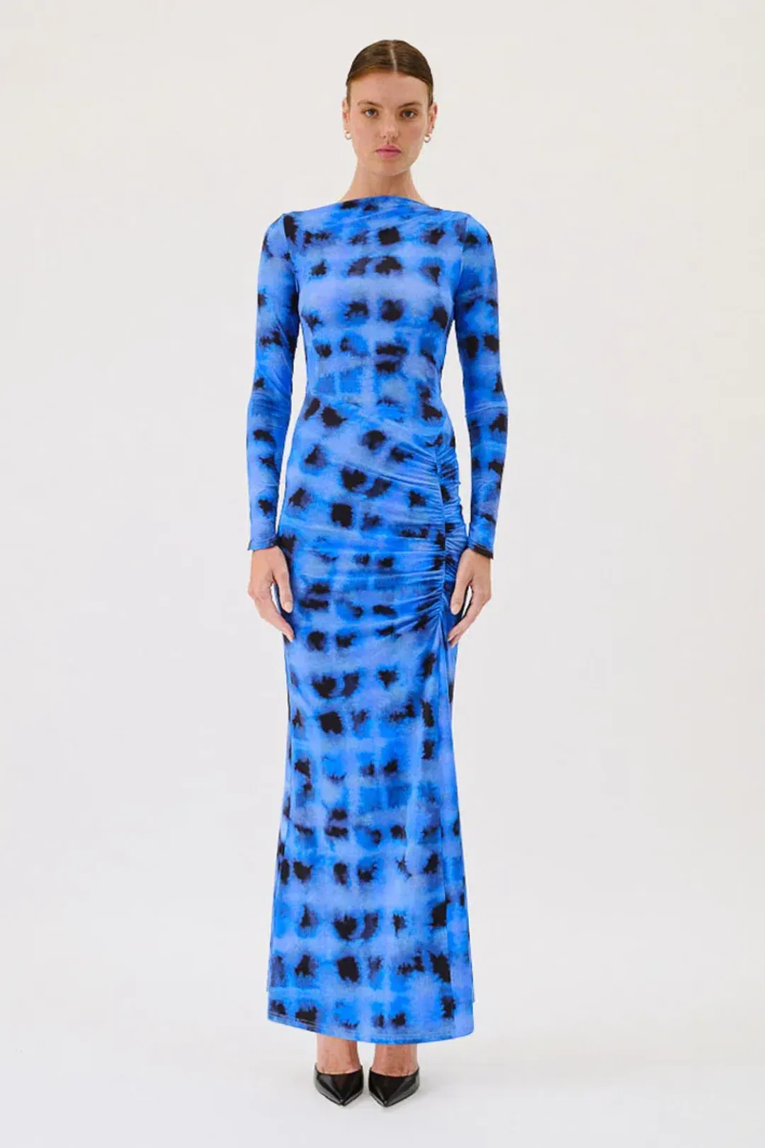 Suboo Shibori Long Sleeve Rouched Maxi Dress Blue Size 10/M for rent on The Volte - main image