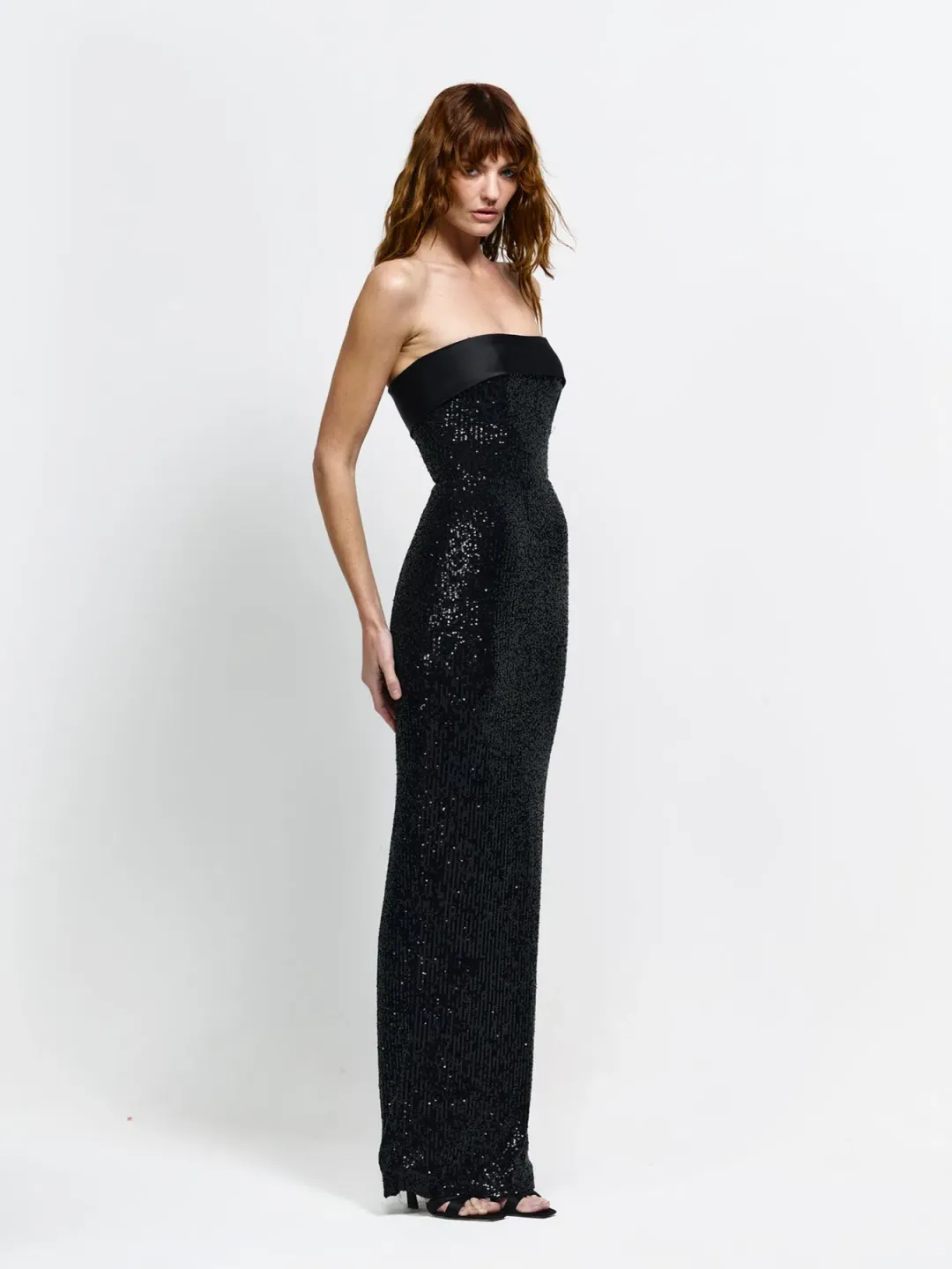 Effie Kats Thalia Floor Length Gown in Black Sequin Size 10 for rent on The Volte - main image