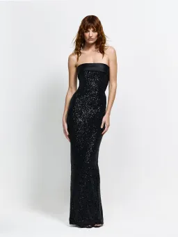 Effie Kats Thalia Floor Length Gown in Black Sequin Size 10 for rent on The Volte - image 1