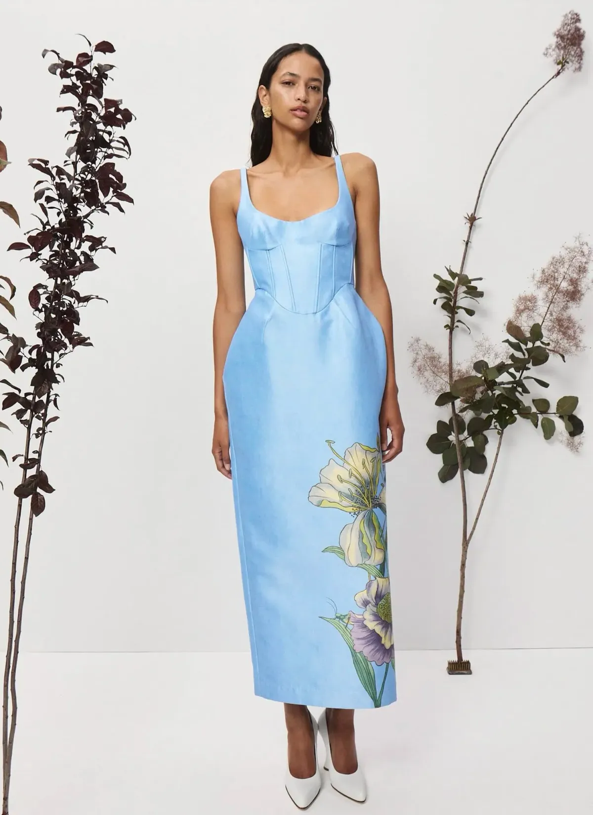 Alemais Donata Taffeta Gown Blue Print Size 8 - Image 1