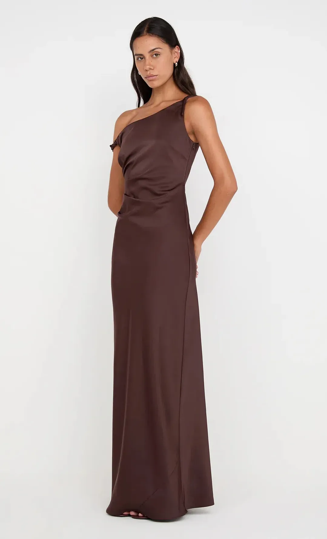 Bec and Bridge Lunetta Twist Strap Dress in Dark Chocolate Size L / AU 12 for rent on The Volte - main image