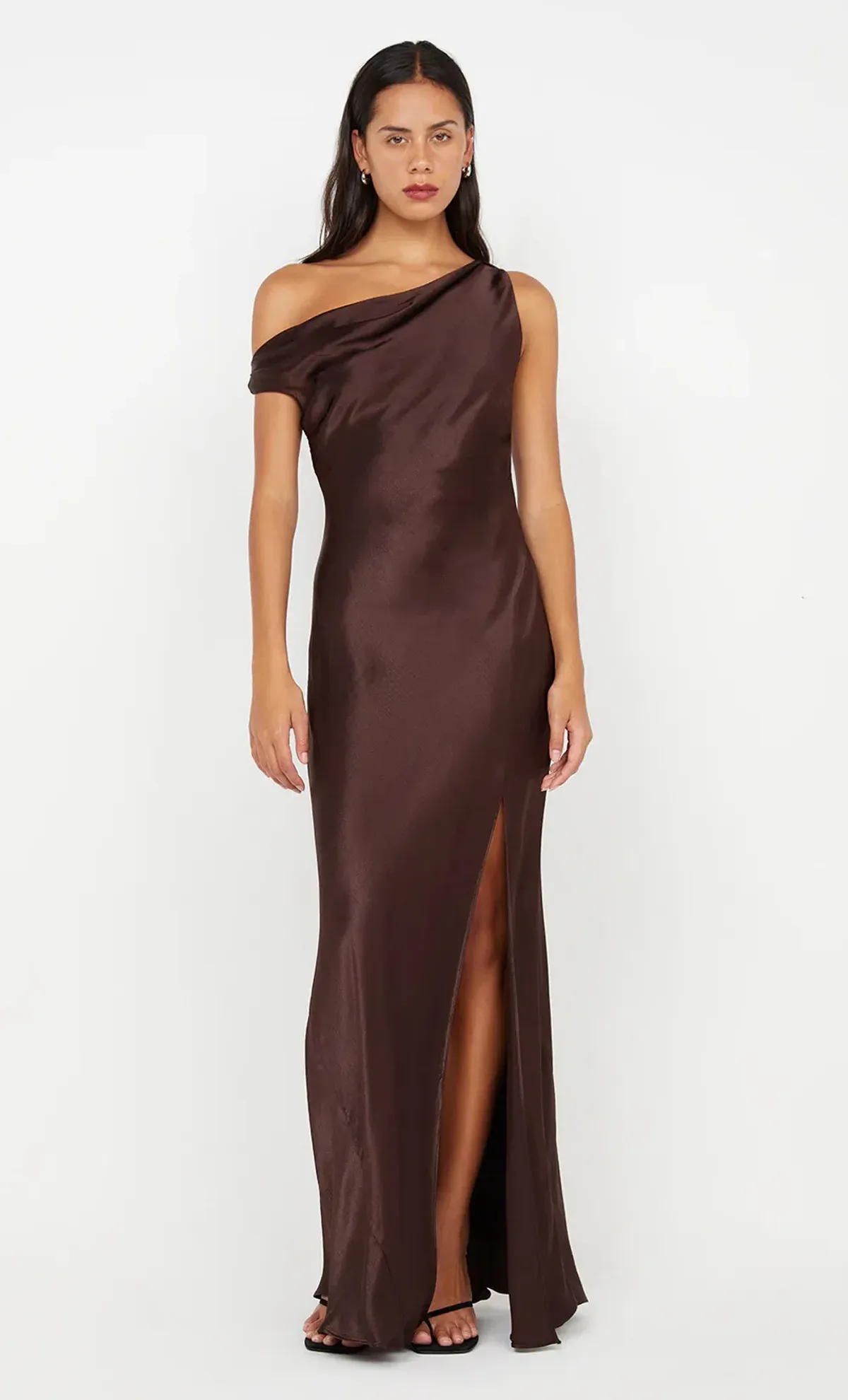Bec & Bridge Sol Asym Maxi Dress Dark Chocolate Size AU 10 for rent on The Volte - main image