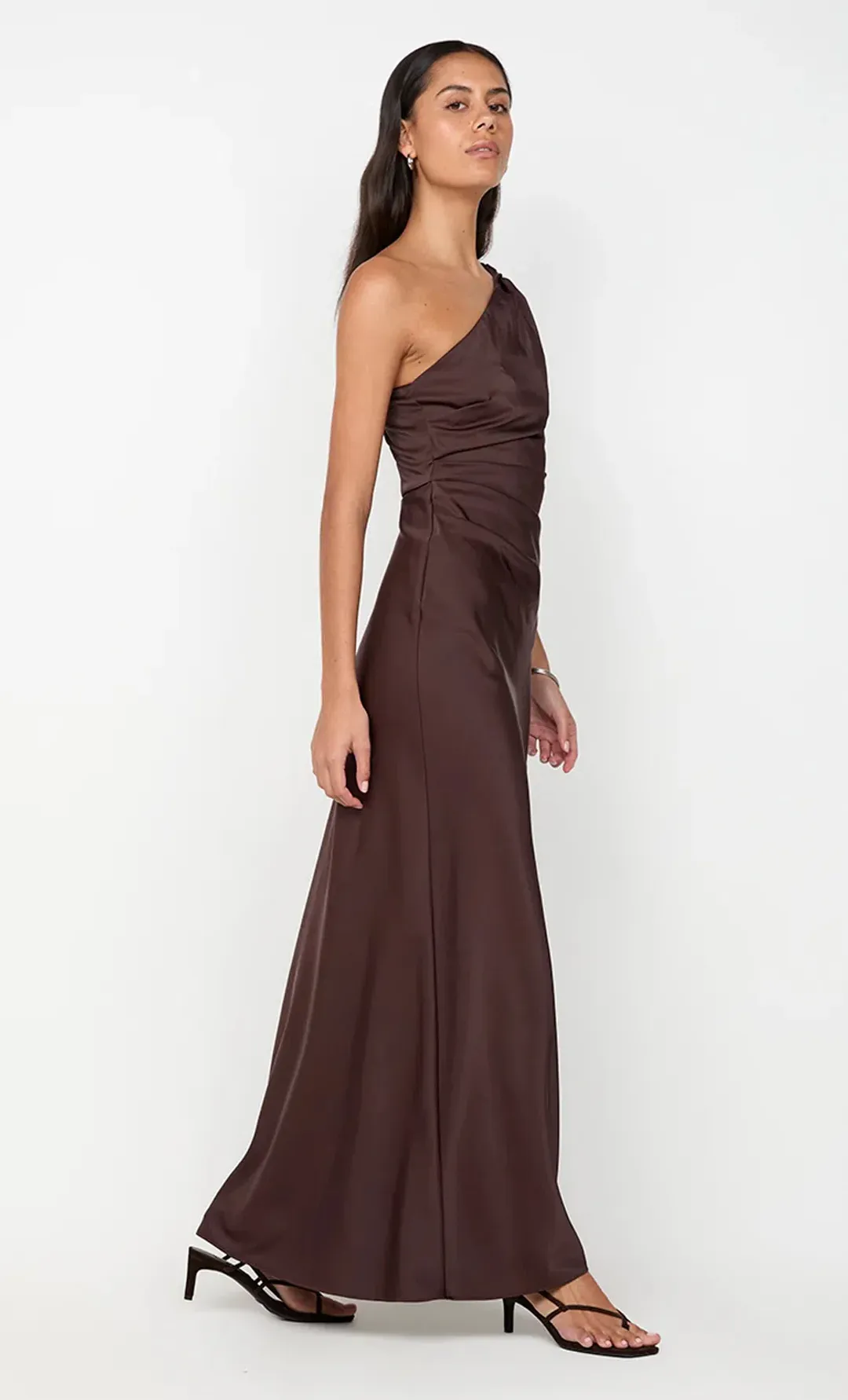 Bec & Bridge Lunetta Asym Maxi Dress in Dark Chocolate Size AU 12 for rent on The Volte - main image