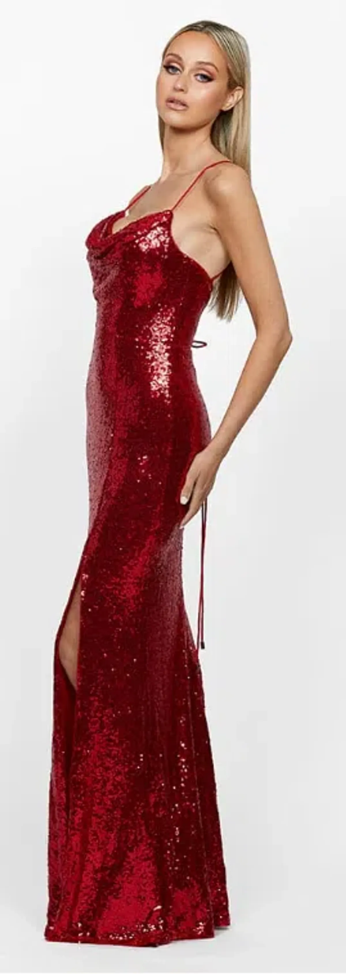 Bariano Stephanie Cowl sequin maxi gown red size 6 - Image 2