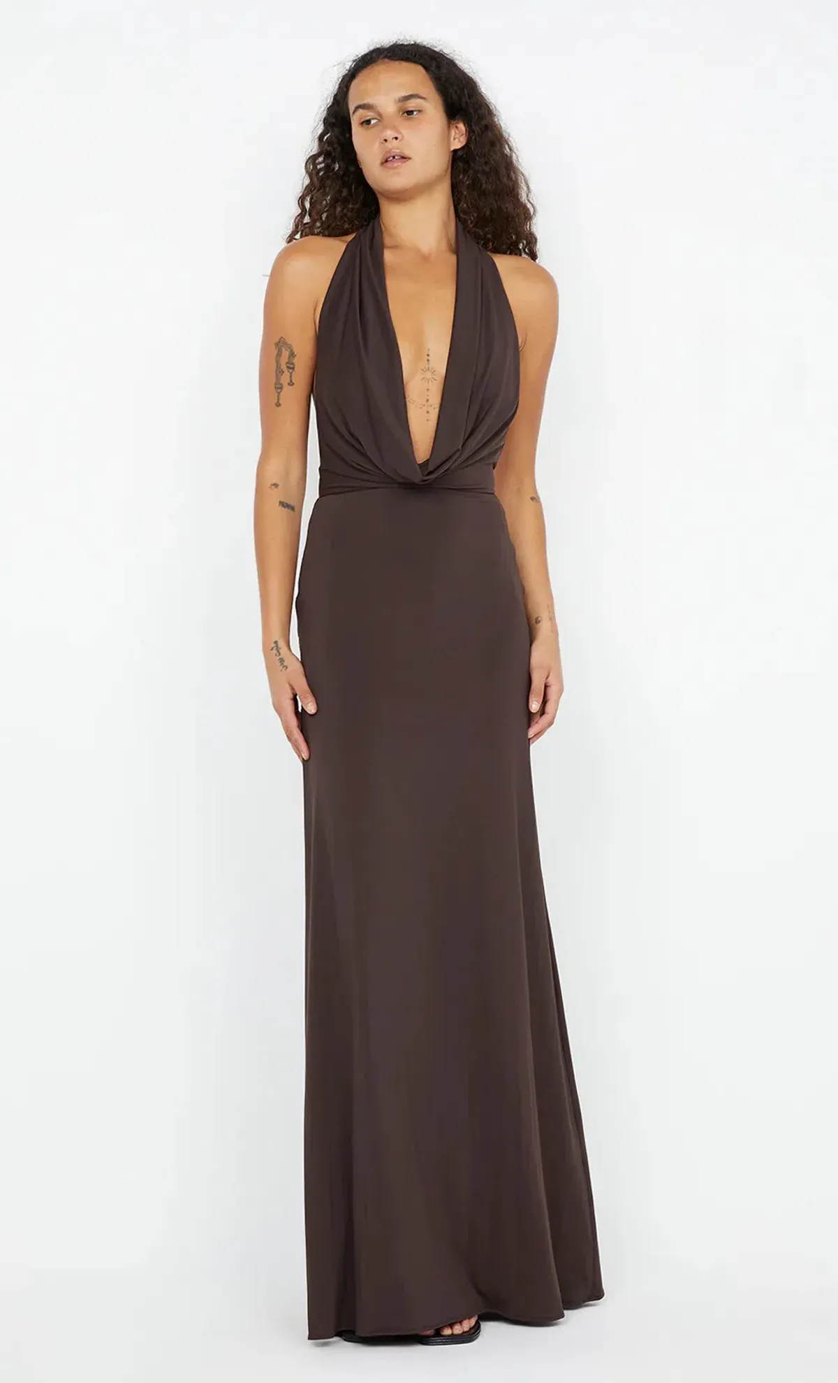 Bec & Bridge Nessie Cowl Neck Maxi Dress Dark Chocolate Size AU 10 - Image 1