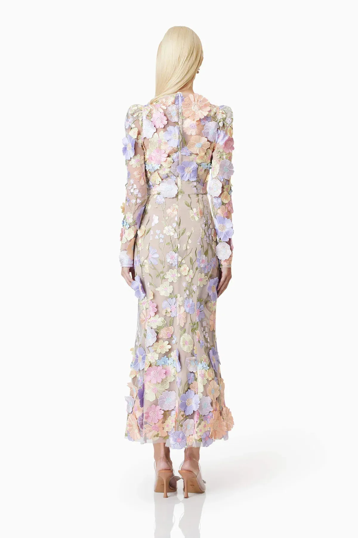 Elliat Shannon 3D Floral Midi Dress In Purple Size 8 - Image 3