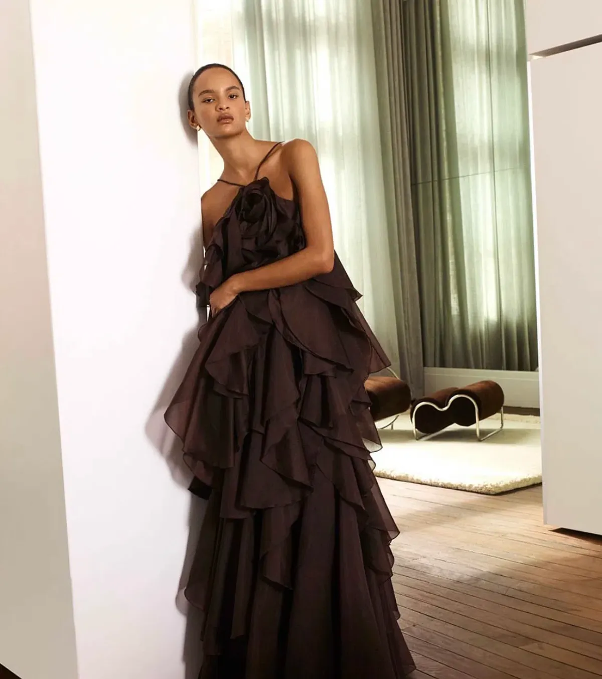 Aje Pandorea Layered Maxi Dress Carob Size AU 6 - Image 2