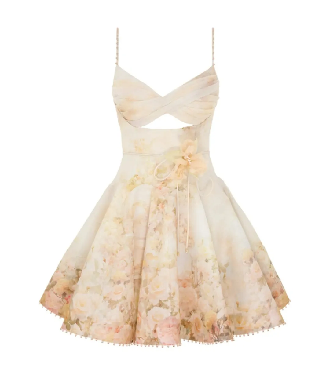 Zimmermann Memento Twist Front Mini Dress in Rose Arbor Size 0 / AU 8 for rent on The Volte - main image