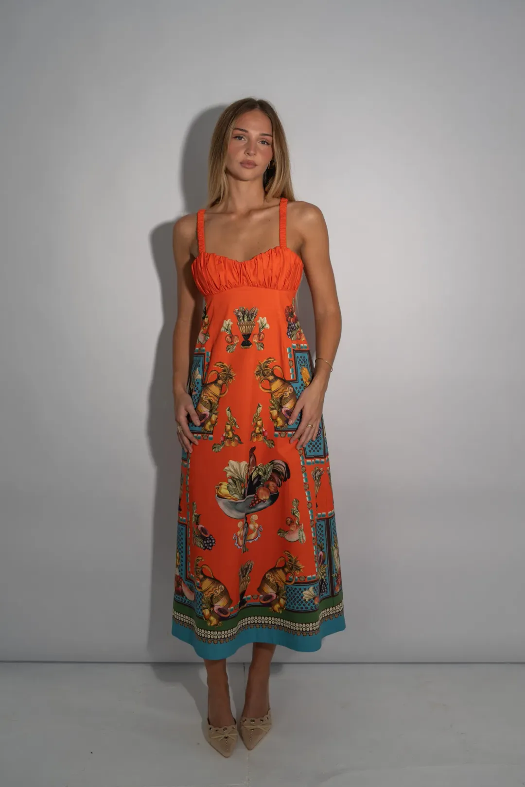 Alemais Rocco Midi Dress Orange Print Size 6 for rent on The Volte - main image