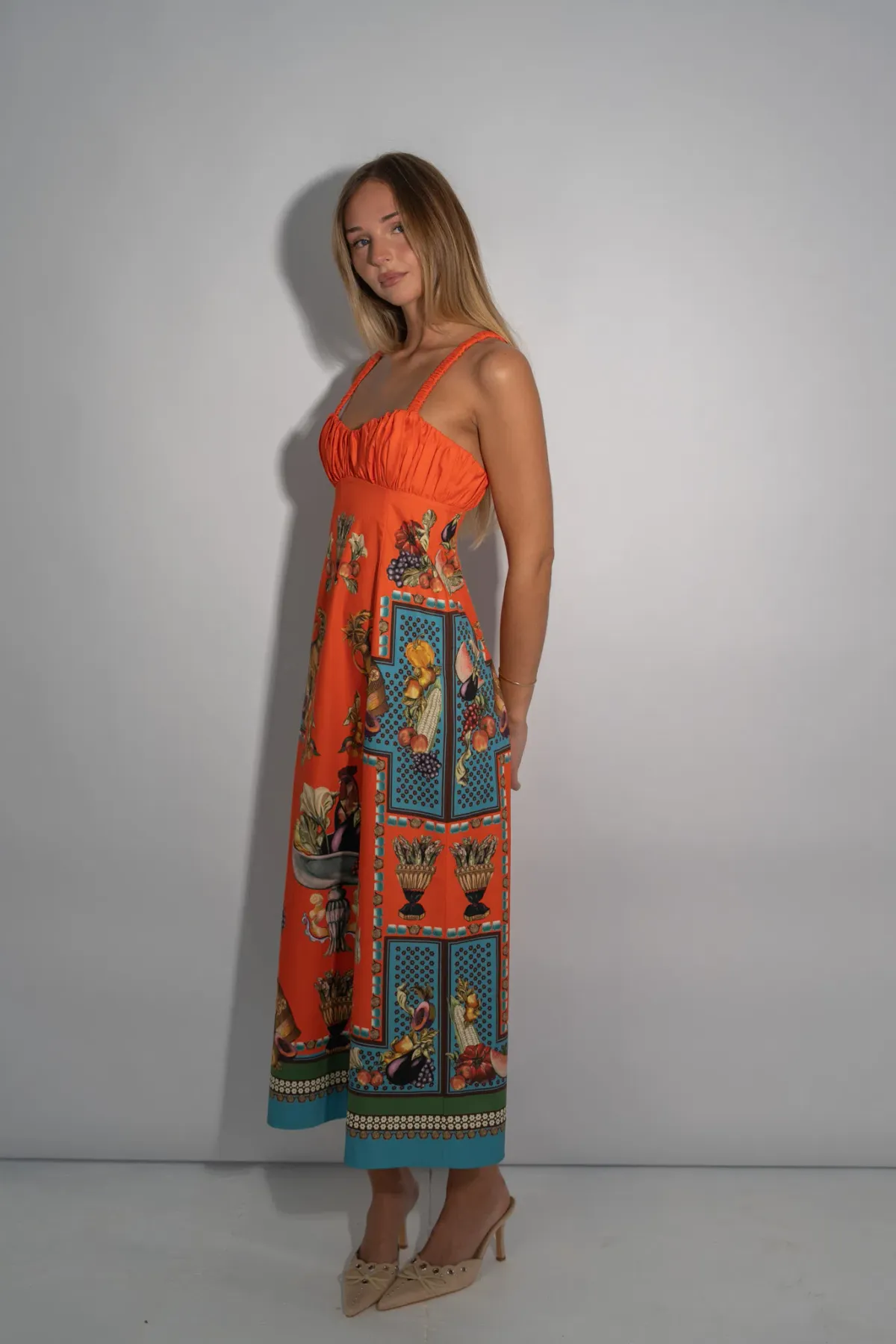 Alemais Rocco Midi Dress Orange Print Size 6 - Image 2