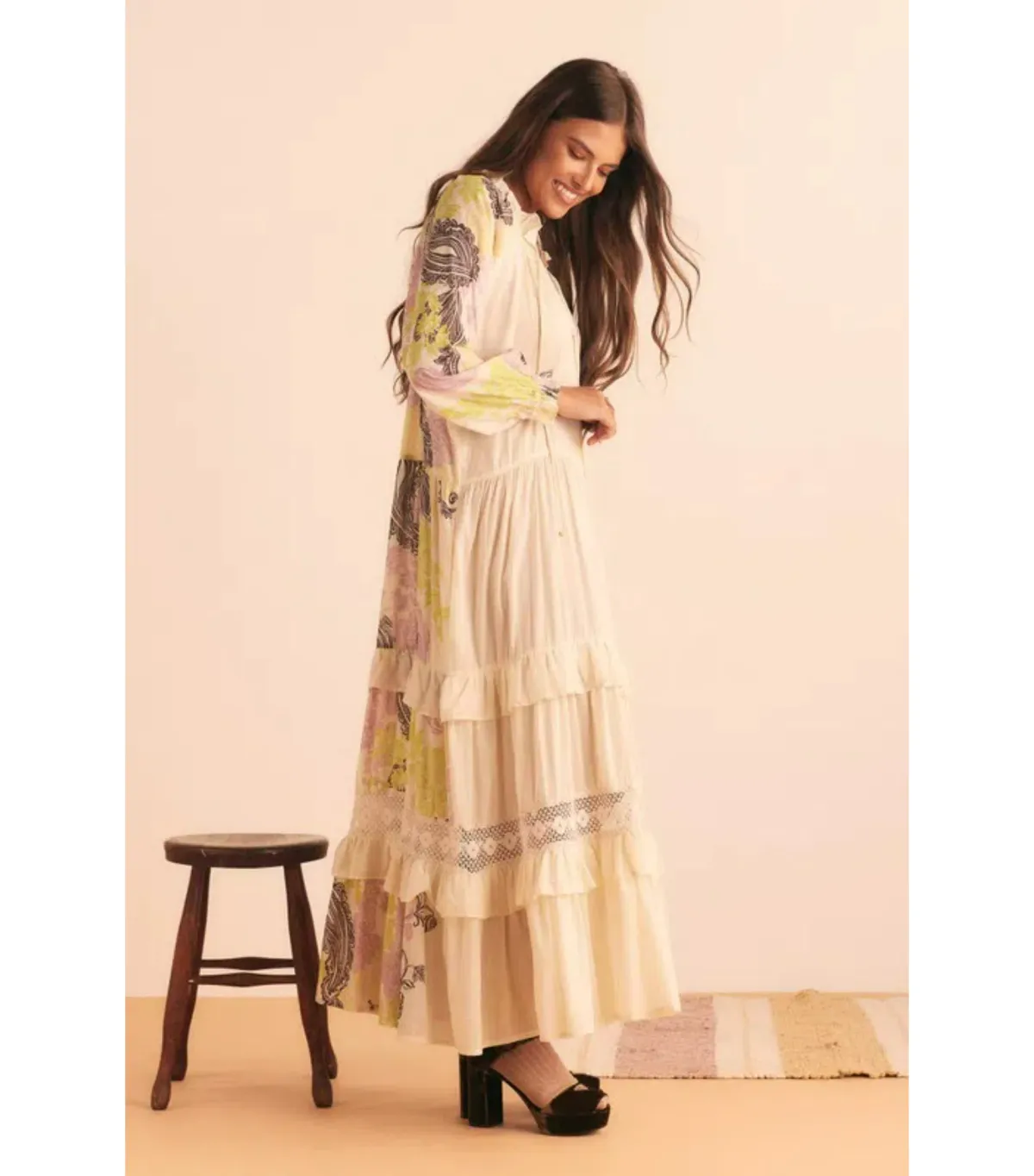 Bohemian Traders Castello Ruffle Maxi Dress Cream Size AU 8 - Image 4