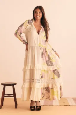 Bohemian Traders Castello Ruffle Maxi Dress Cream Size 12 for rent on The Volte - image 1