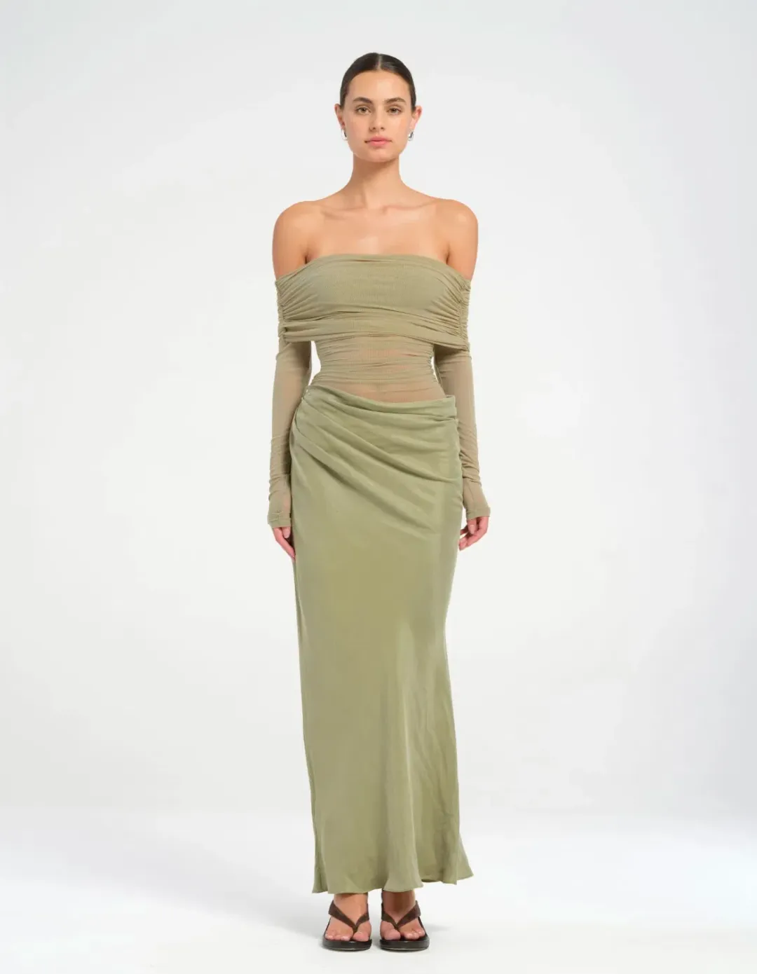 BENNI Yasmin Off-Shoulder Midi Dress Green Size 10 for rent on The Volte - main image