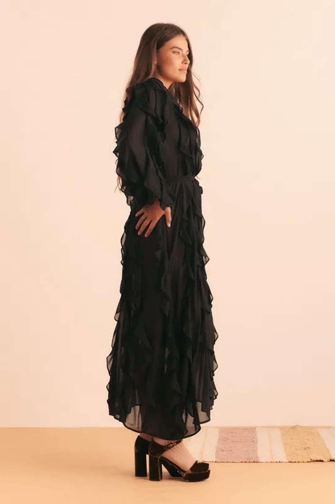 Bohemian Traders Sunray Flounce Maxi Dress In Black Size 10 for rent on The Volte - main image