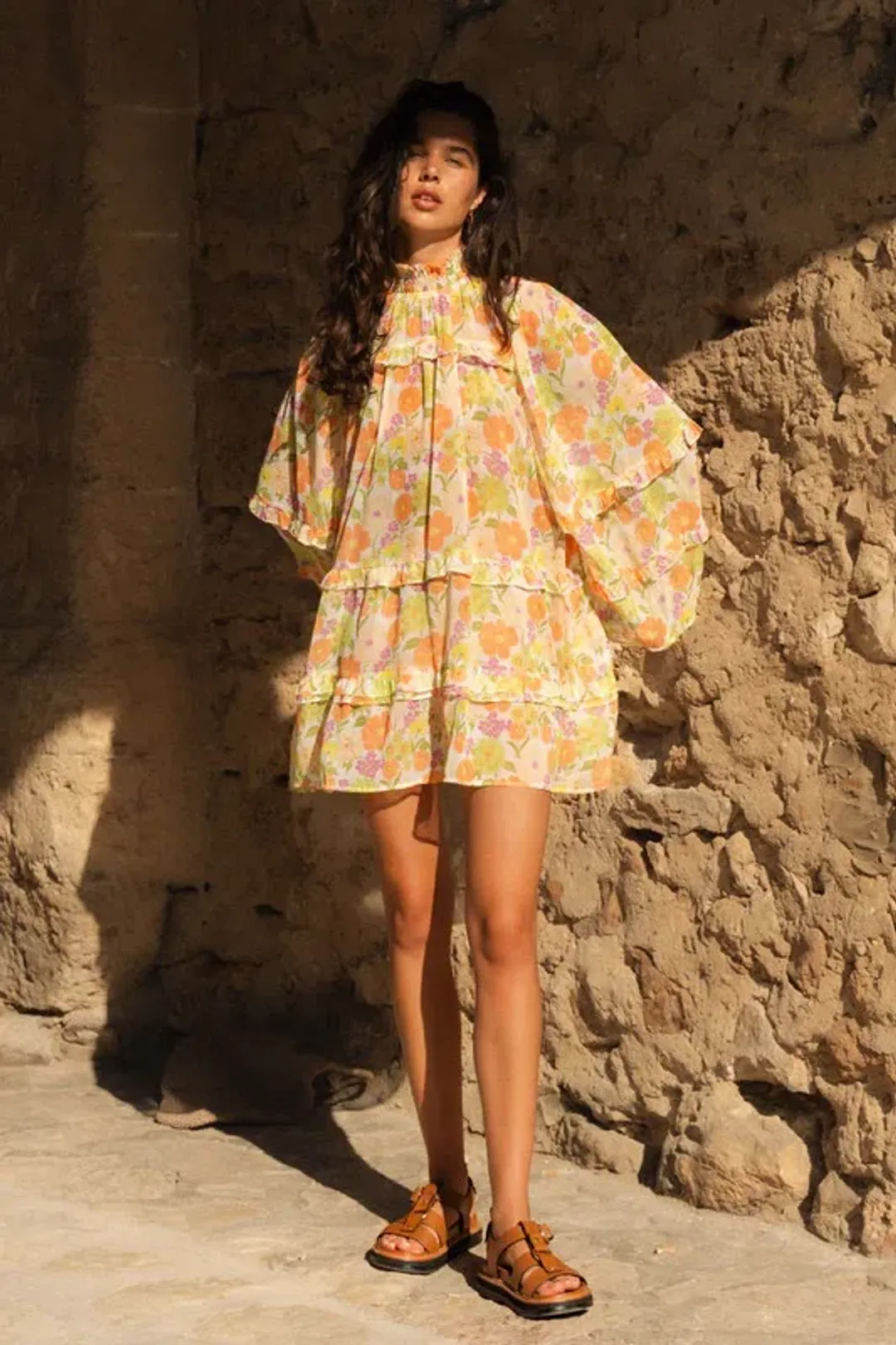 Bohemian Traders Sundance Flare Sleeve Mini in Multi Floral Size 10 for rent on The Volte - main image