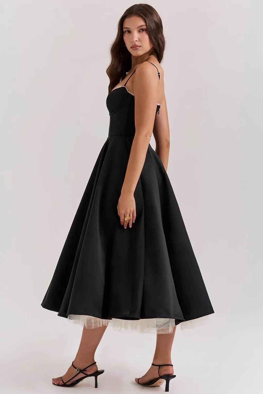 House Of CB Mademoiselle Black Tulle Midi Dress Size AU 8 for rent on The Volte - main image