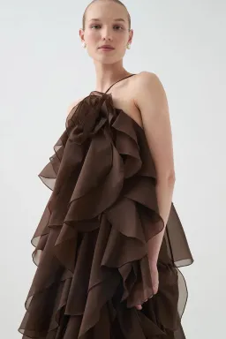 Aje Pandorea Layered Maxi Dress Brown Size 8 for rent on The Volte - image 3