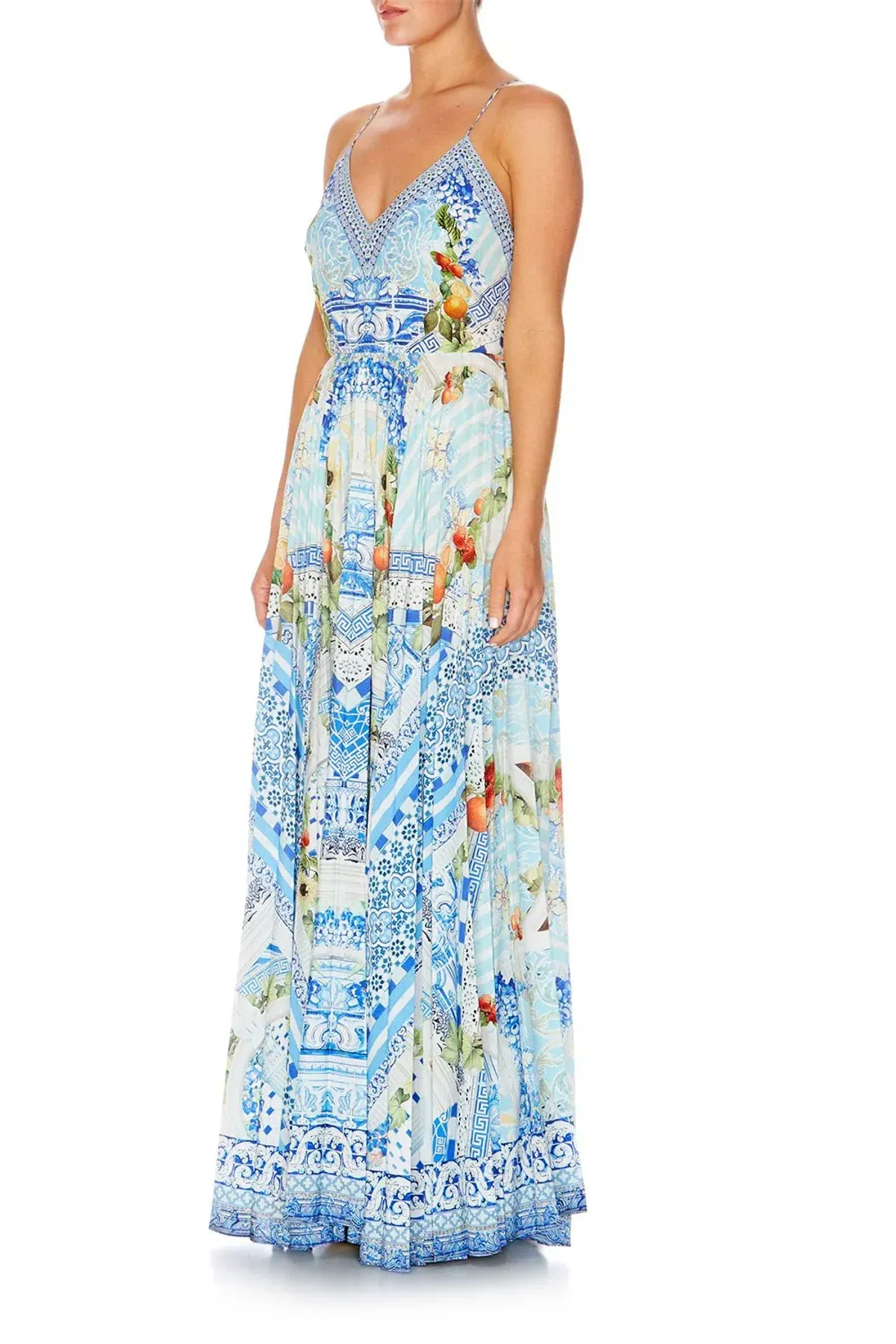 Camilla A Night To Remember Crystal Embellished Printed Blue Silk Maxi Dress Size M / AU 12 - Image 2