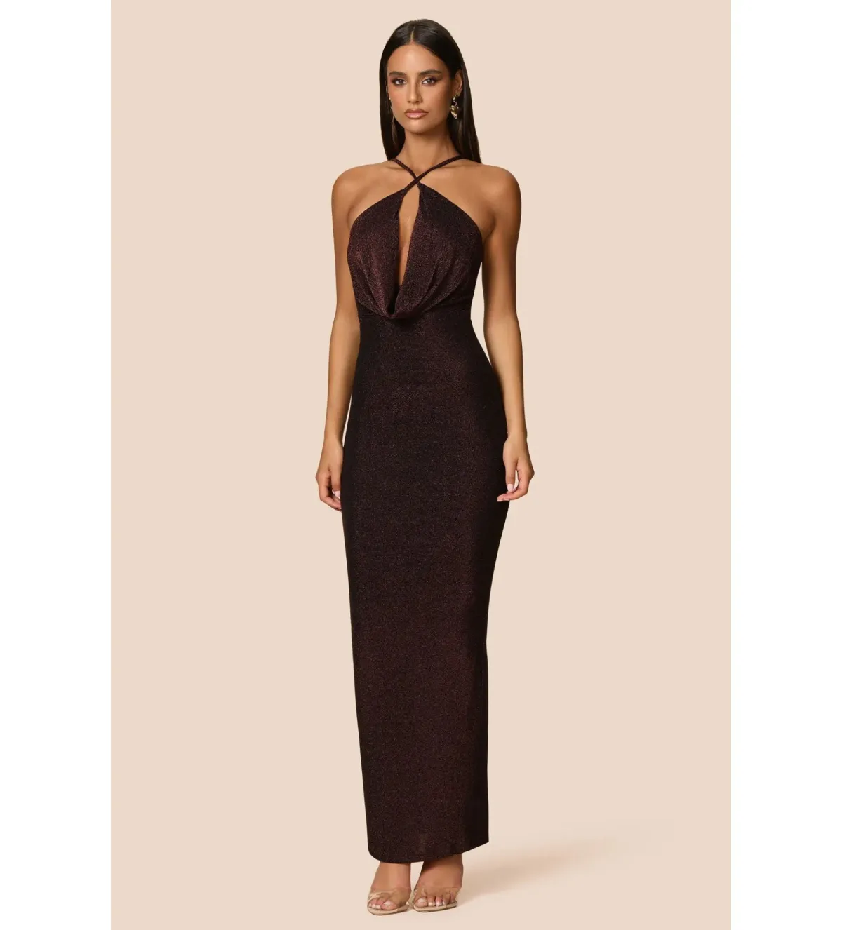 Love Nookie Bianca 2Way Halter Gown Cocoa Size AU 8 - Image 1